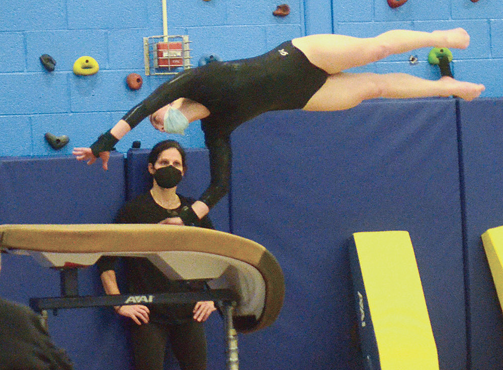 Valley Central’s Kaylee Benson vaults during a gymnastics meet on Thursday at Ostrander Elementary School in Wallkill.